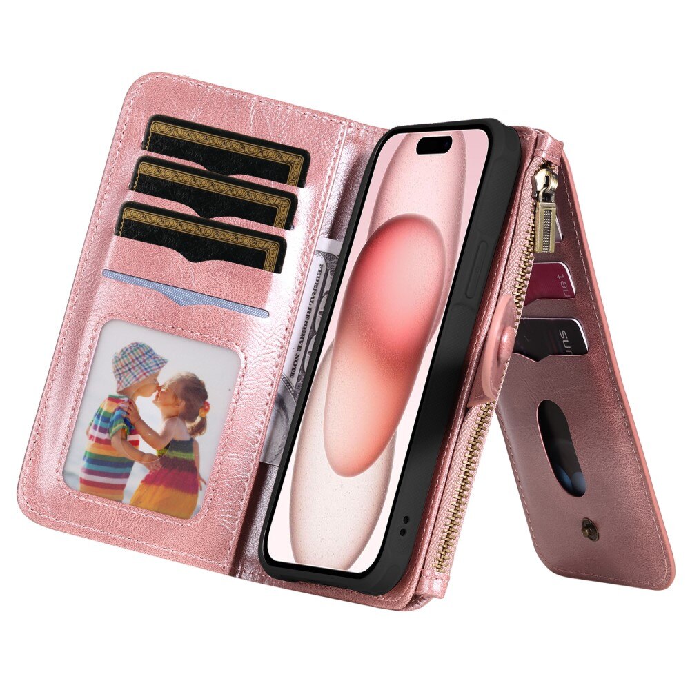 iPhone 15 Magnet Leather Multi Wallet Pink