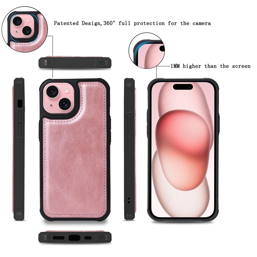 iPhone 15 Magnet Leather Multi Wallet Pink