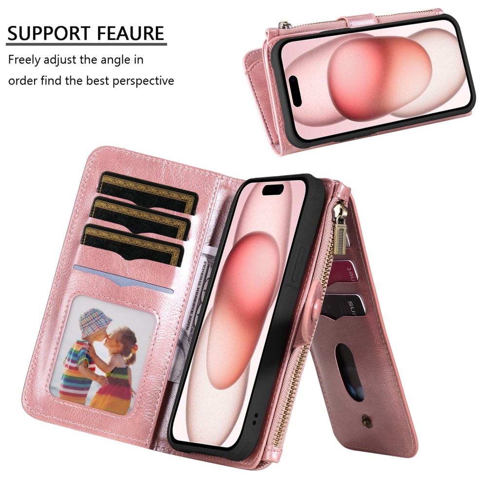 iPhone 15 Magnet Leather Multi Wallet Pink