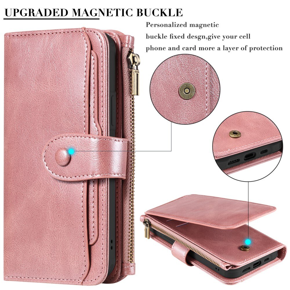 iPhone 15 Magnet Leather Multi Wallet Pink