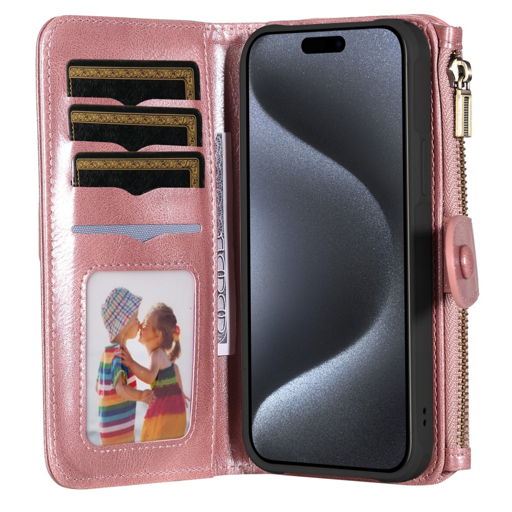 iPhone 15 Pro Magnet Leather Multi Wallet Pink
