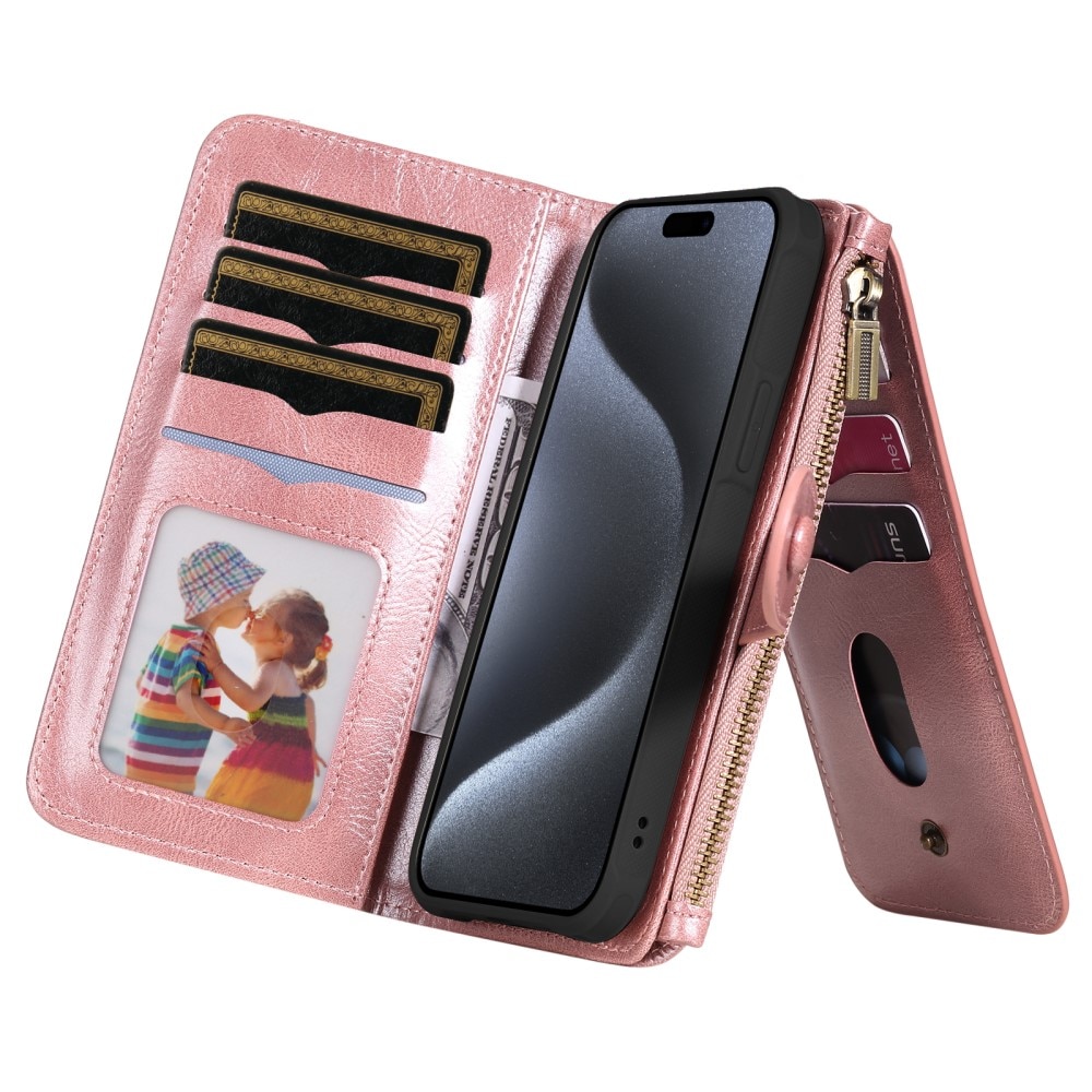 iPhone 15 Pro Magnet Leather Multi Wallet Pink