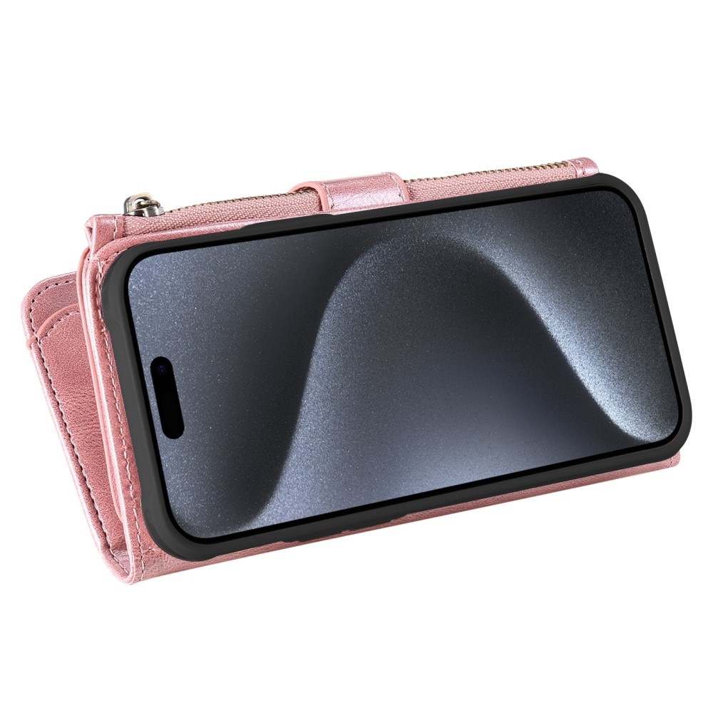 iPhone 15 Pro Magnet Leather Multi Wallet Pink