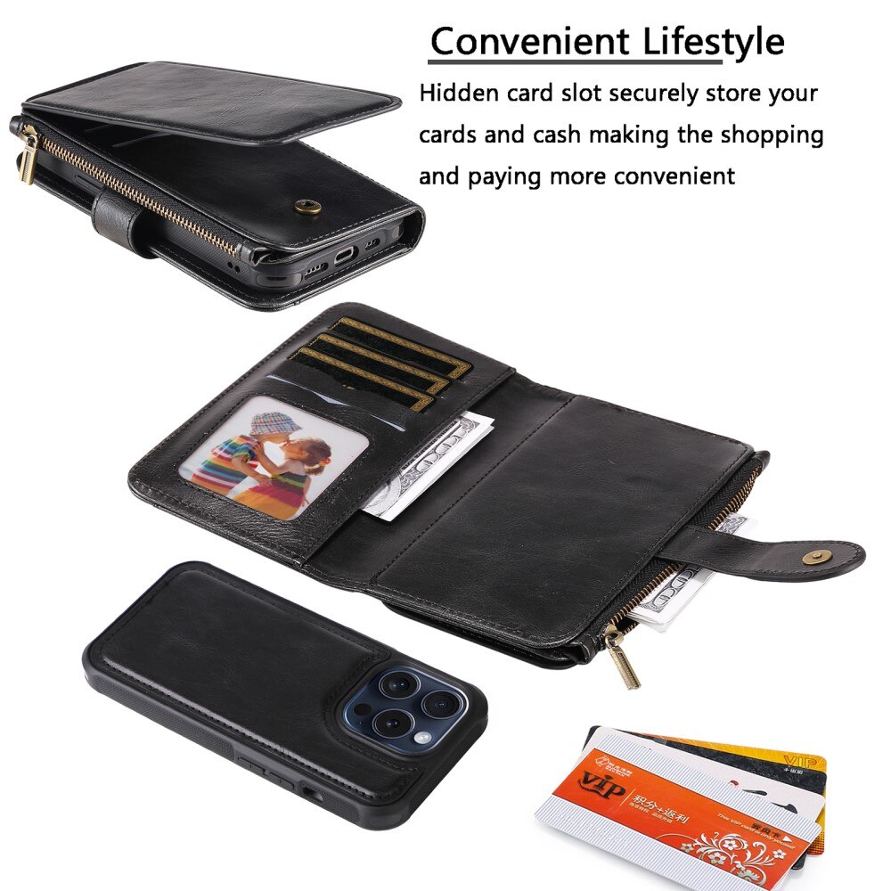 iPhone 15 Pro Magnet Leather Multi Wallet Black