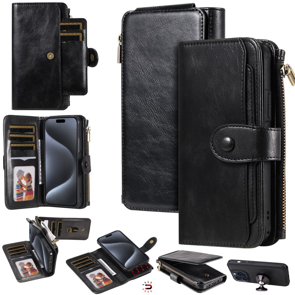 iPhone 15 Pro Magnet Leather Multi Wallet Black