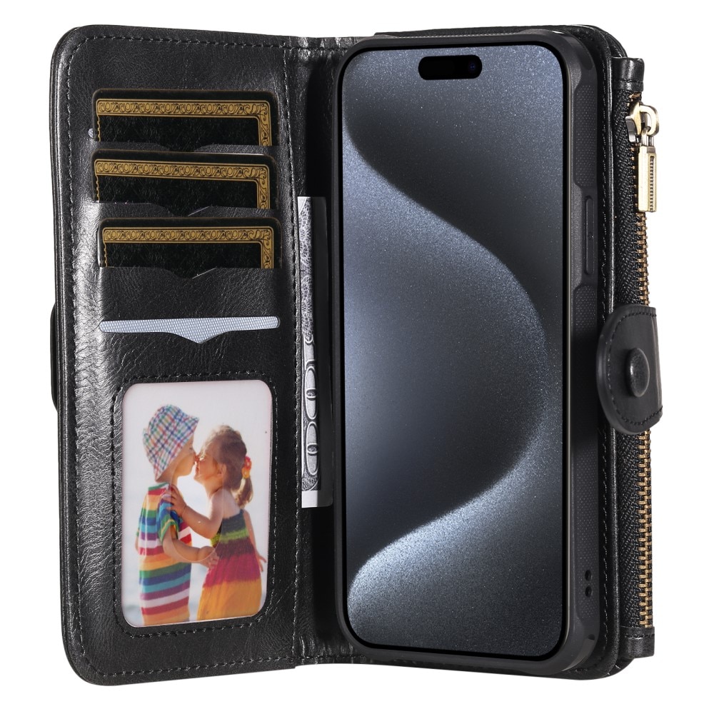 iPhone 15 Pro Magnet Leather Multi Wallet Black