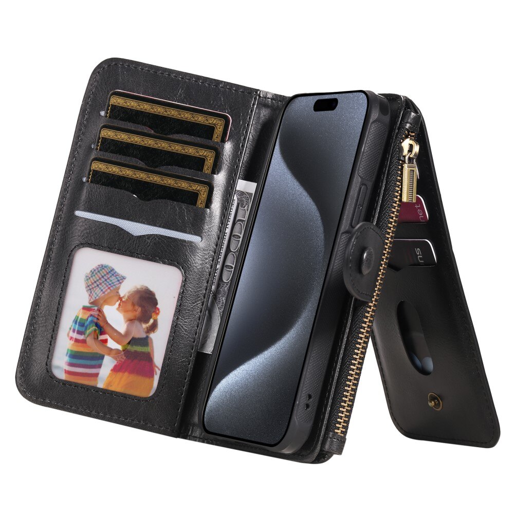 iPhone 15 Pro Magnet Leather Multi Wallet Black