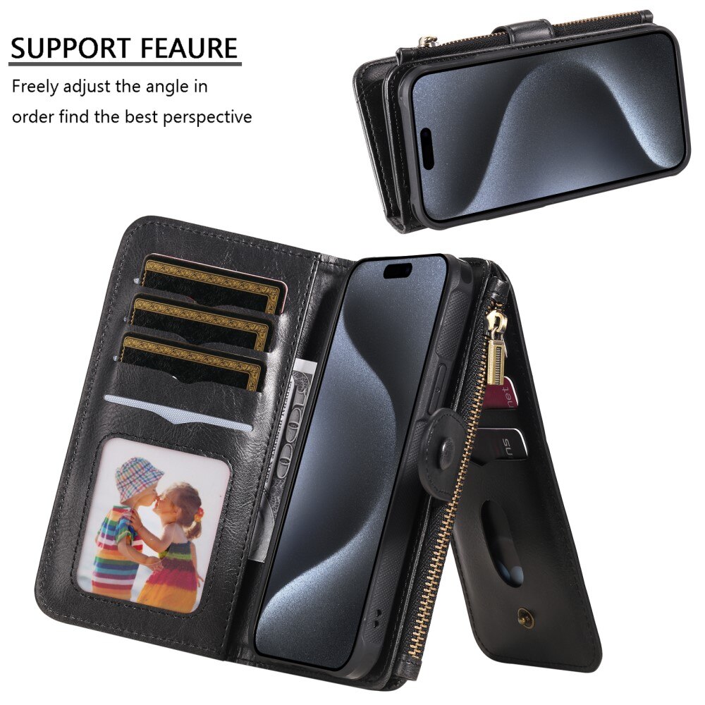 iPhone 15 Pro Magnet Leather Multi Wallet Black