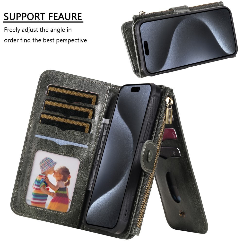 iPhone 15 Pro Magnet Leather Multi Wallet Grey