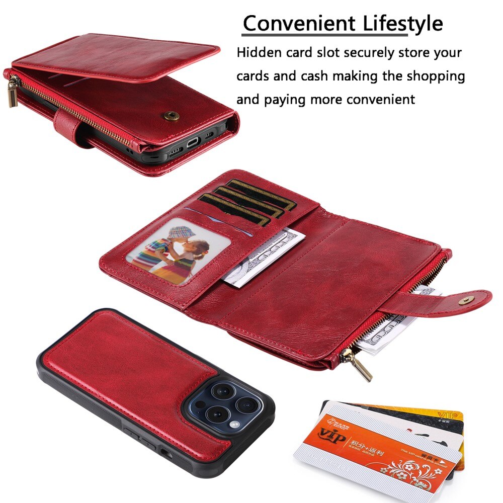 iPhone 15 Pro Magnet Leather Multi Wallet Red