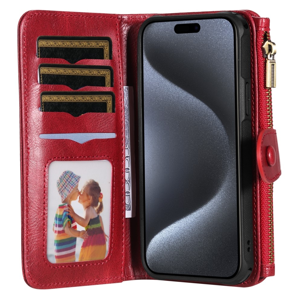 iPhone 15 Pro Magnet Leather Multi Wallet Red