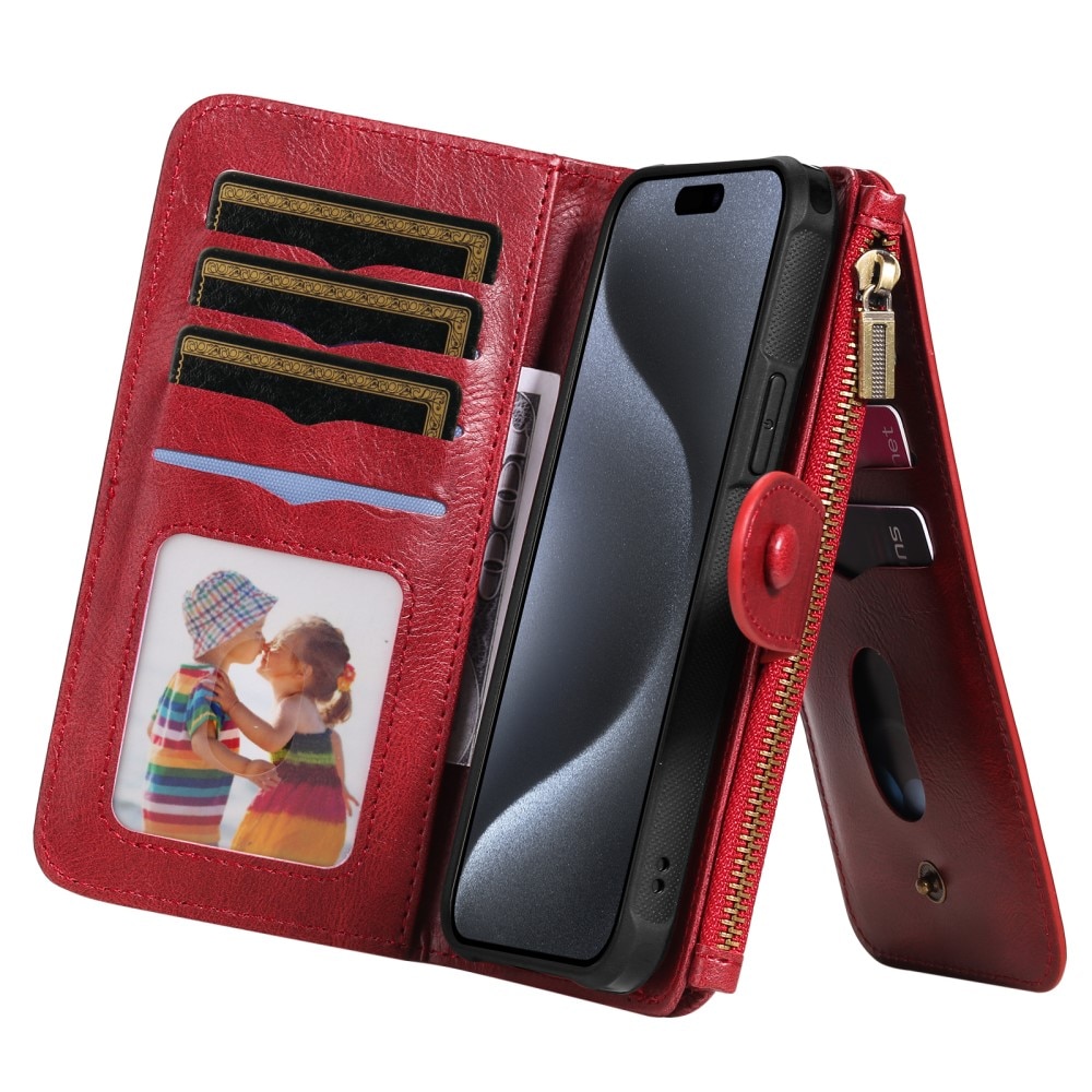 iPhone 15 Pro Magnet Leather Multi Wallet Red