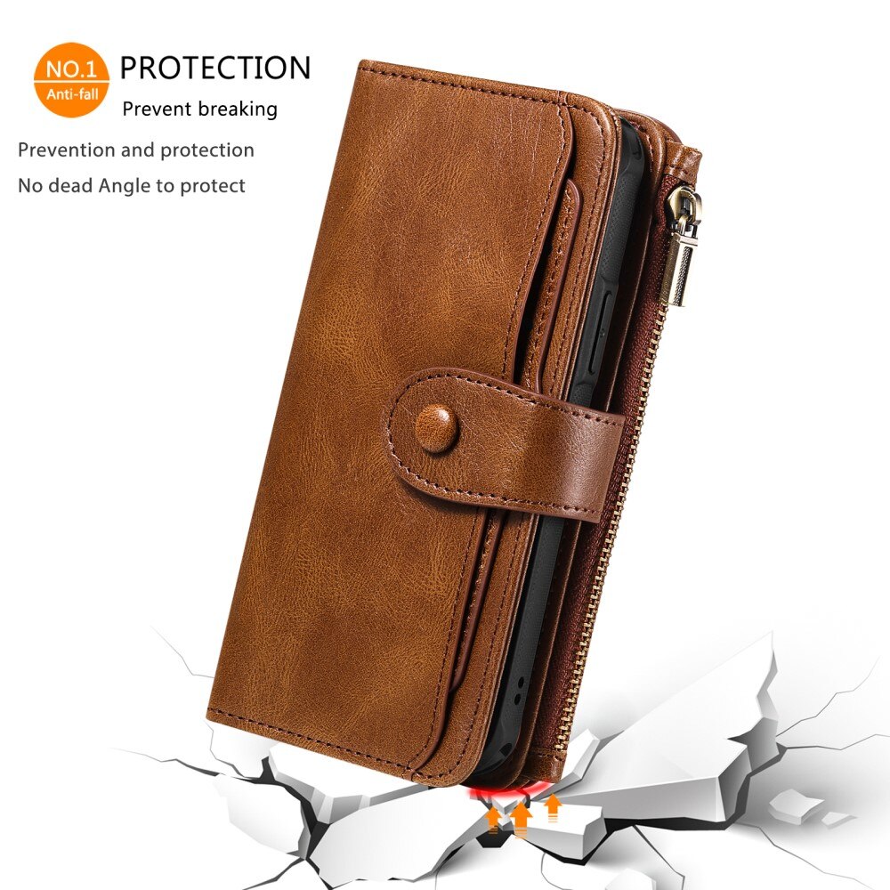 iPhone 15 Pro Magnet Leather Multi Wallet Brown