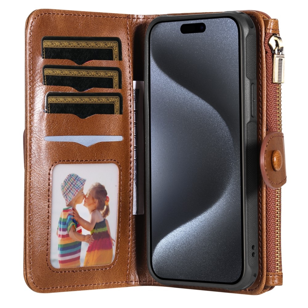 iPhone 15 Pro Magnet Leather Multi Wallet Brown