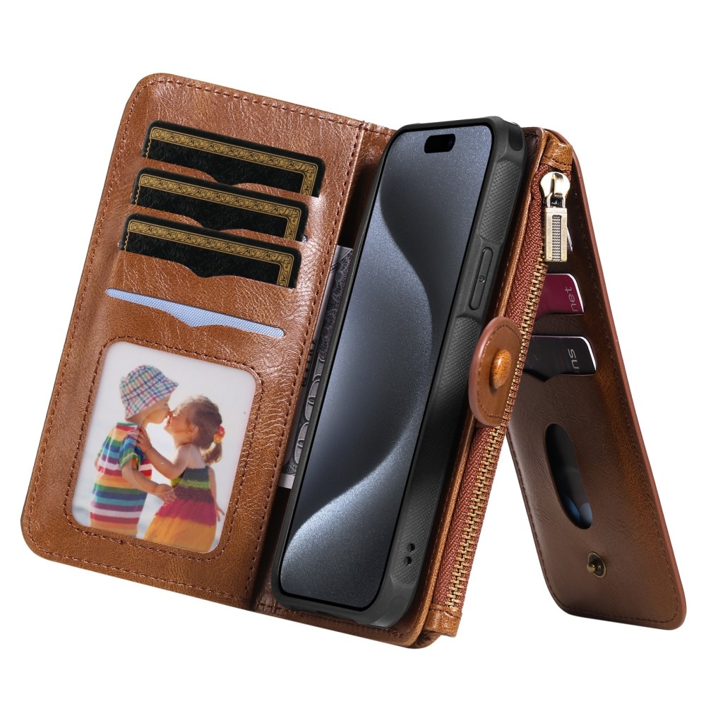 iPhone 15 Pro Magnet Leather Multi Wallet Brown