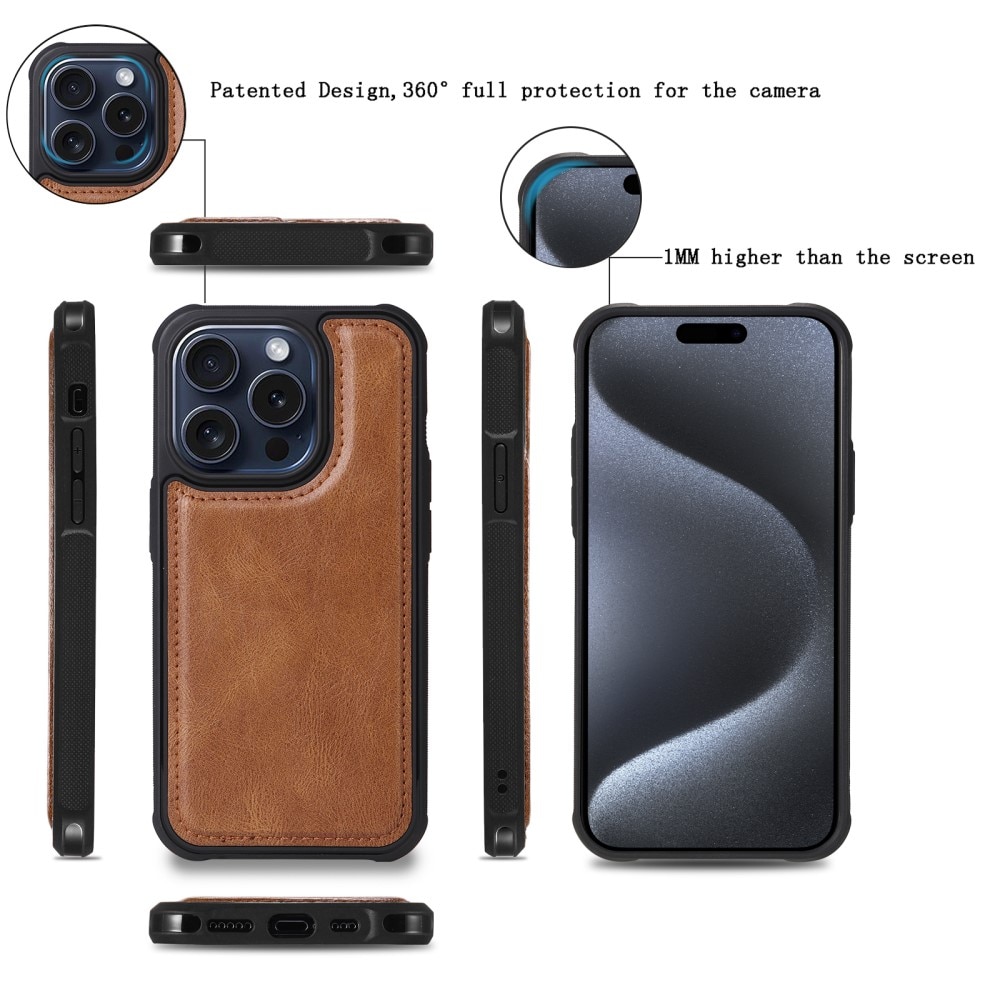 iPhone 15 Pro Magnet Leather Multi Wallet Brown