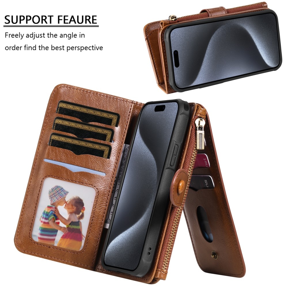 iPhone 15 Pro Magnet Leather Multi Wallet Brown