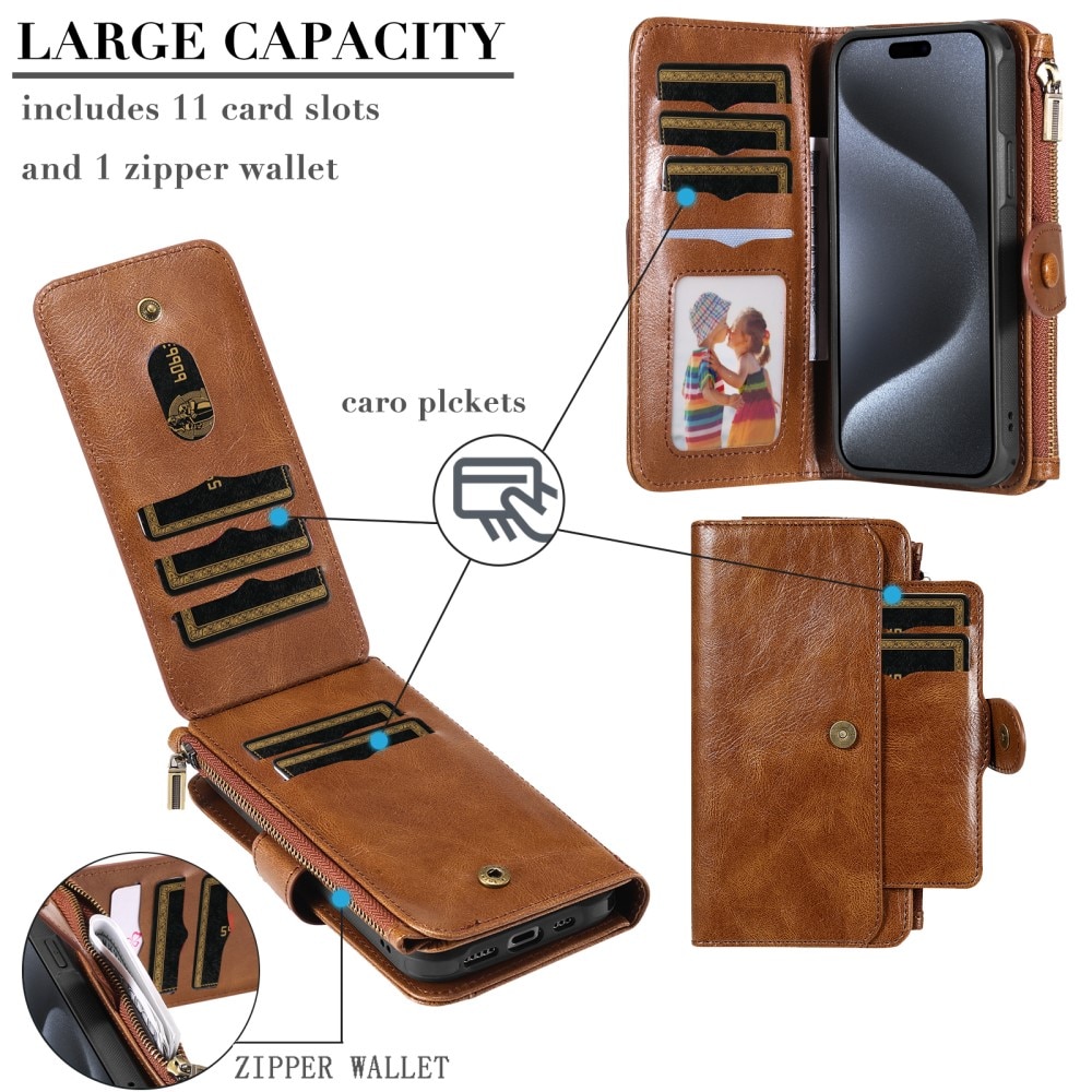 iPhone 15 Pro Magnet Leather Multi Wallet Brown