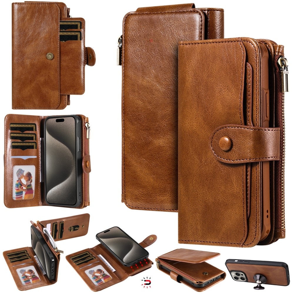 iPhone 15 Pro Max Magnet Leather Multi Wallet Brown