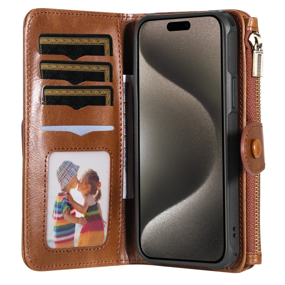 iPhone 15 Pro Max Magnet Leather Multi Wallet Brown