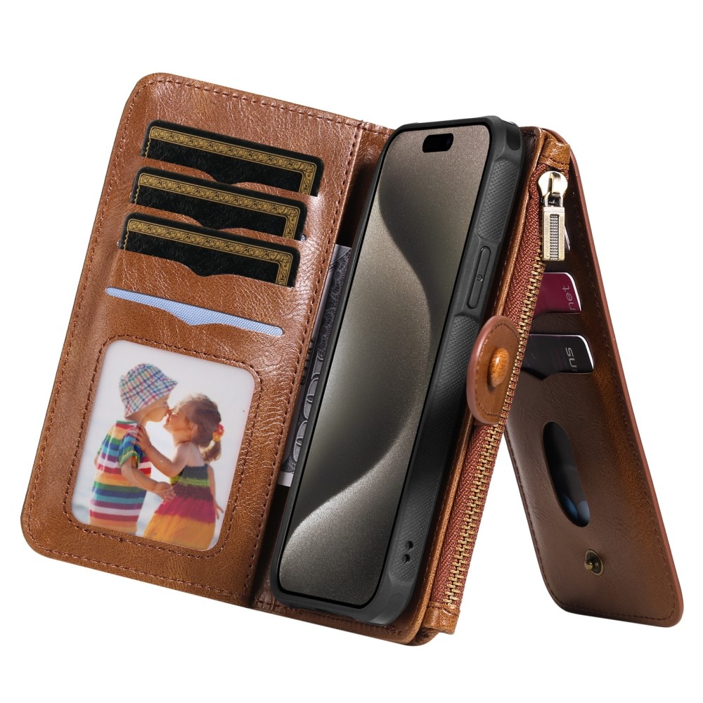 iPhone 15 Pro Max Magnet Leather Multi Wallet Brown
