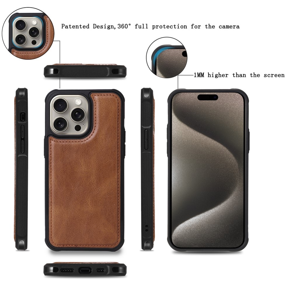 iPhone 15 Pro Max Magnet Leather Multi Wallet Brown