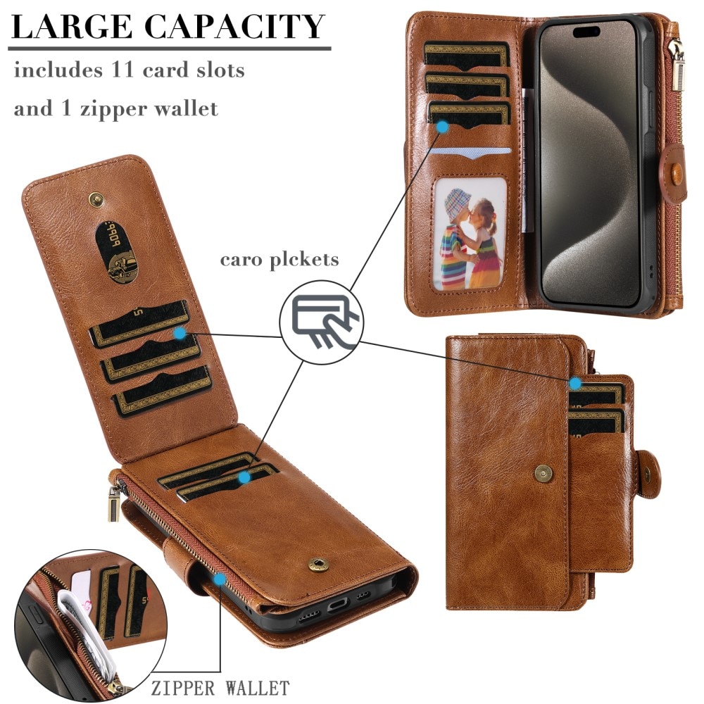 iPhone 15 Pro Max Magnet Leather Multi Wallet Brown