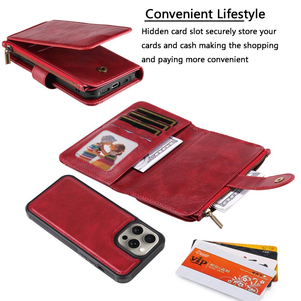 iPhone 15 Pro Max Magnet Leather Multi Wallet Red