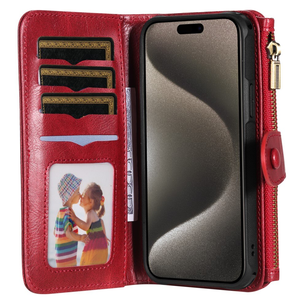 iPhone 15 Pro Max Magnet Leather Multi Wallet Red