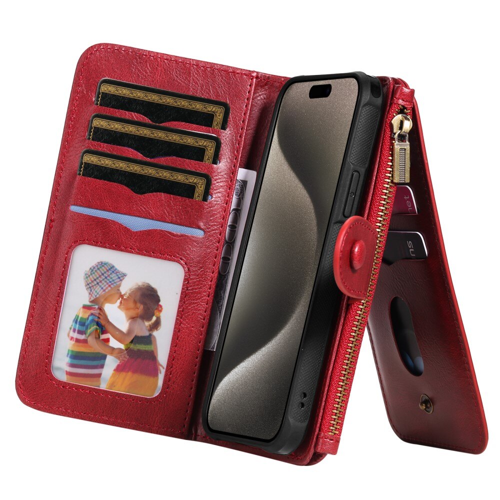 iPhone 15 Pro Max Magnet Leather Multi Wallet Red