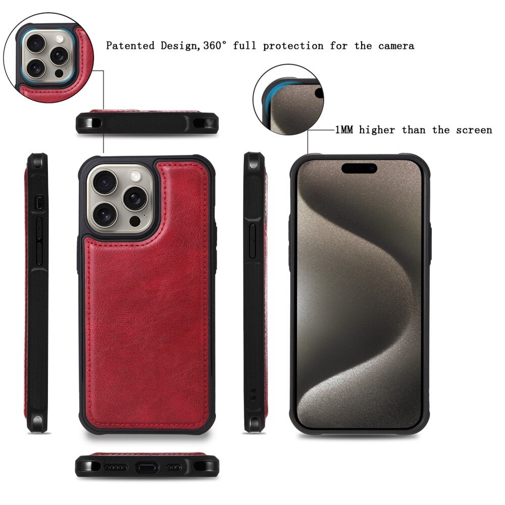 iPhone 15 Pro Max Magnet Leather Multi Wallet Red