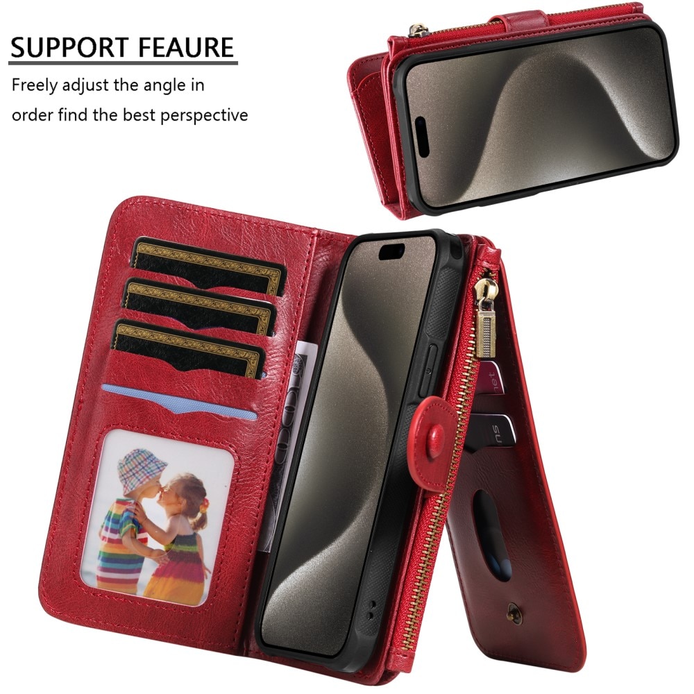 iPhone 15 Pro Max Magnet Leather Multi Wallet Red