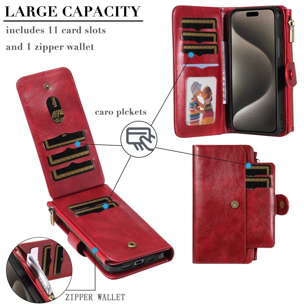 iPhone 15 Pro Max Magnet Leather Multi Wallet Red