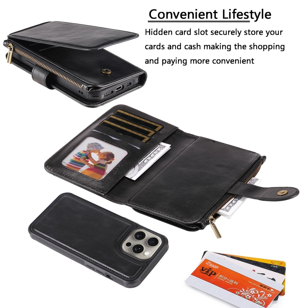 iPhone 15 Pro Max Magnet Leather Multi Wallet Black