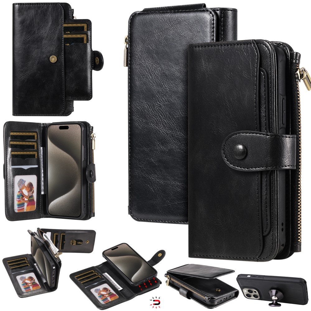 iPhone 15 Pro Max Magnet Leather Multi Wallet Black