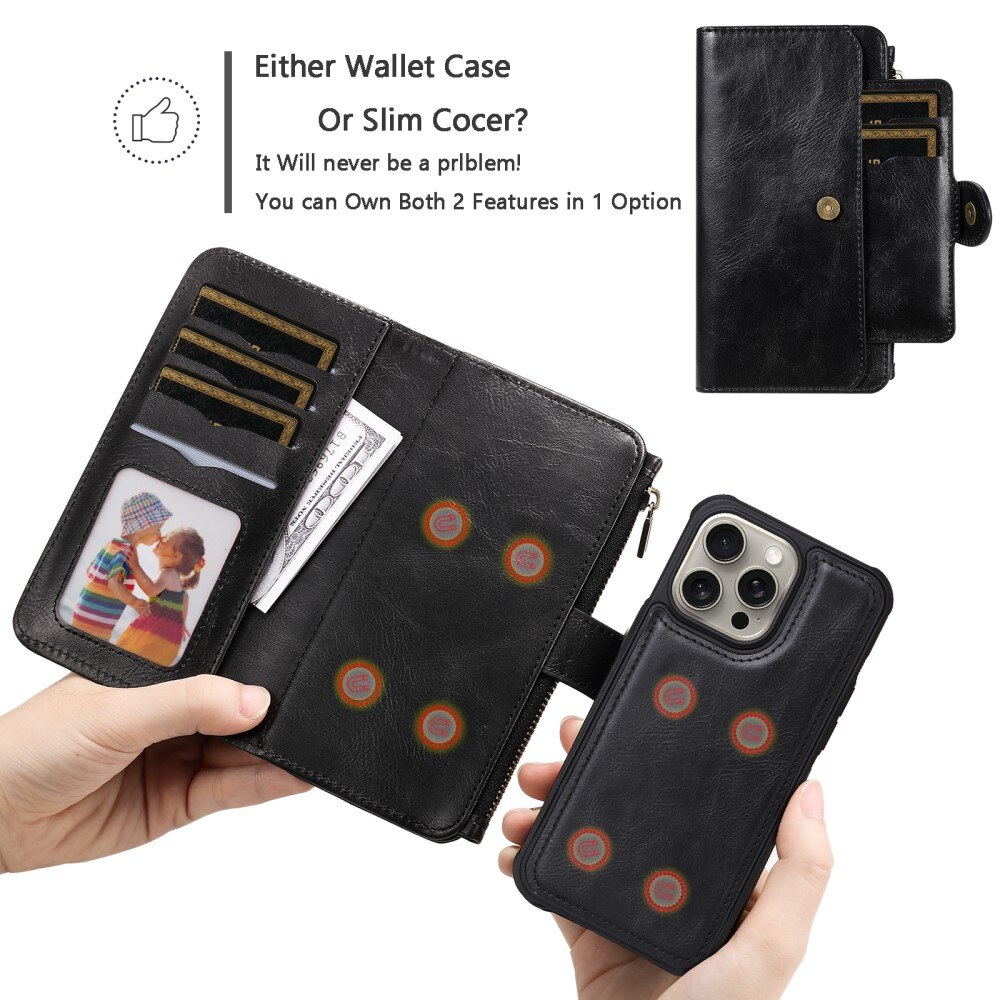 iPhone 15 Pro Max Magnet Leather Multi Wallet Black