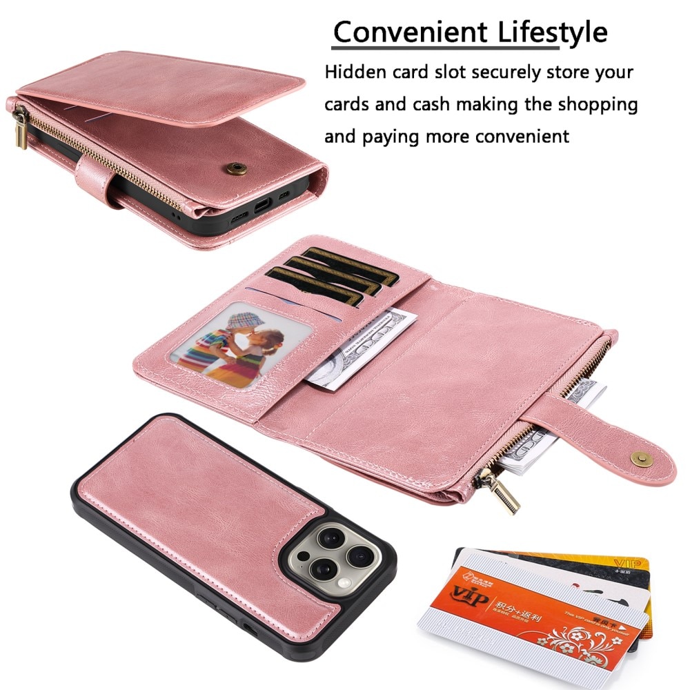 iPhone 15 Pro Max Magnet Leather Multi Wallet Pink