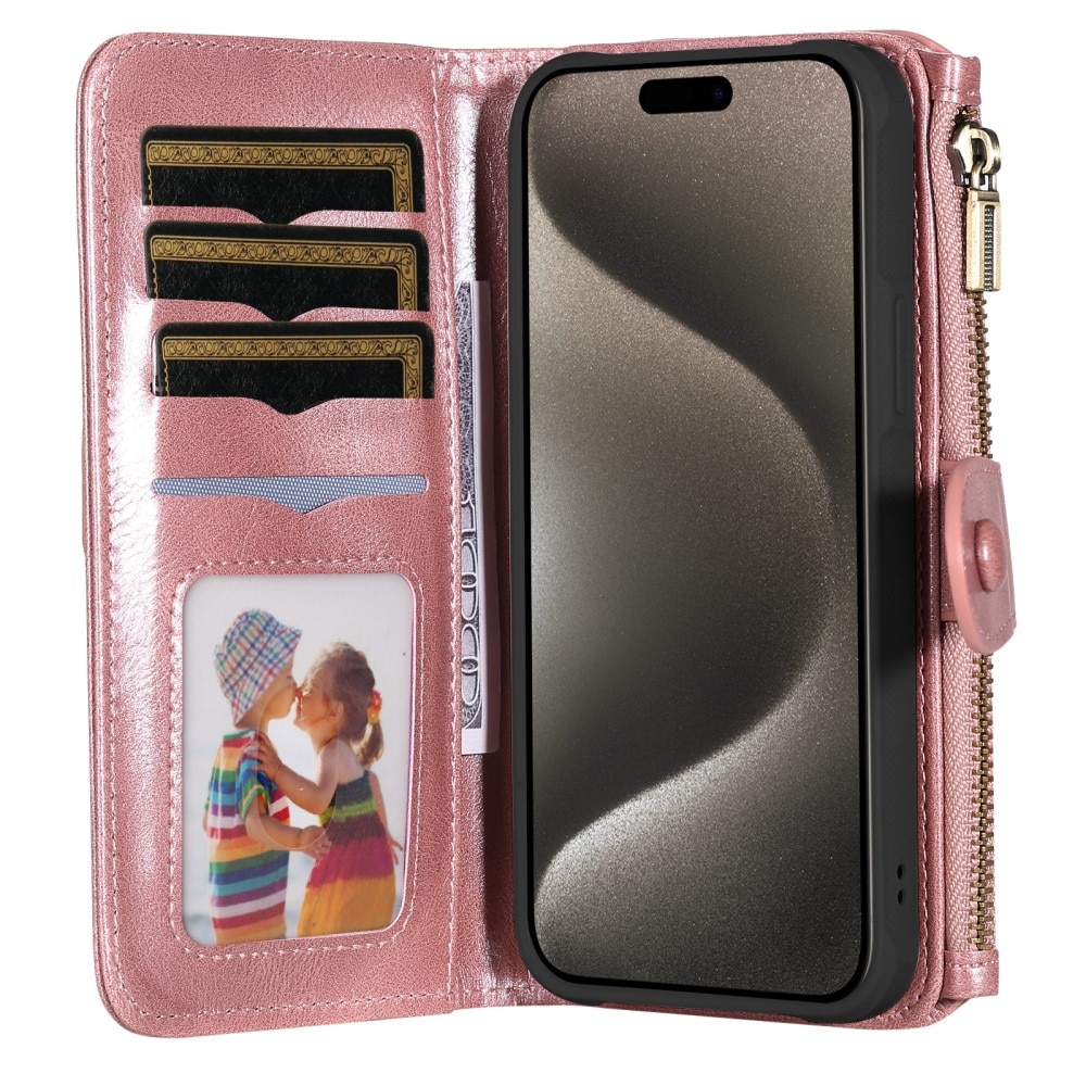 iPhone 15 Pro Max Magnet Leather Multi Wallet Pink
