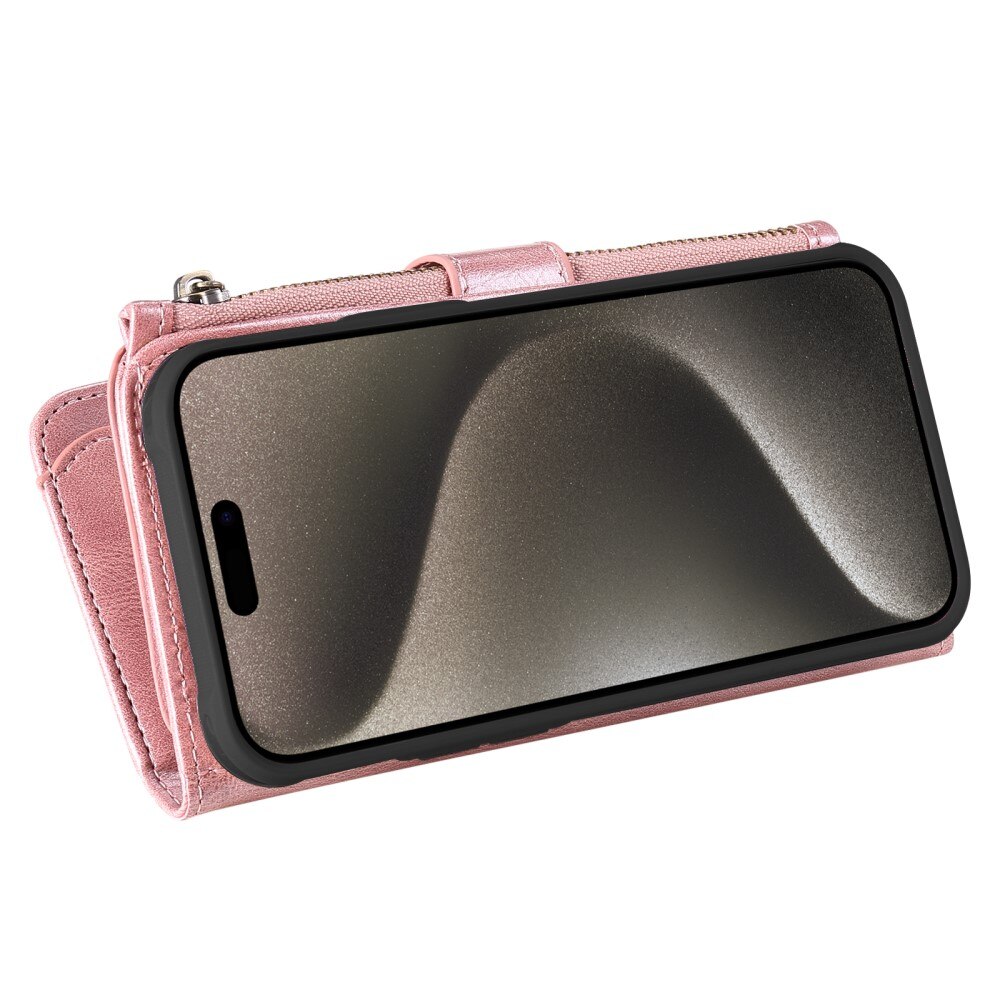 iPhone 15 Pro Max Magnet Leather Multi Wallet Pink