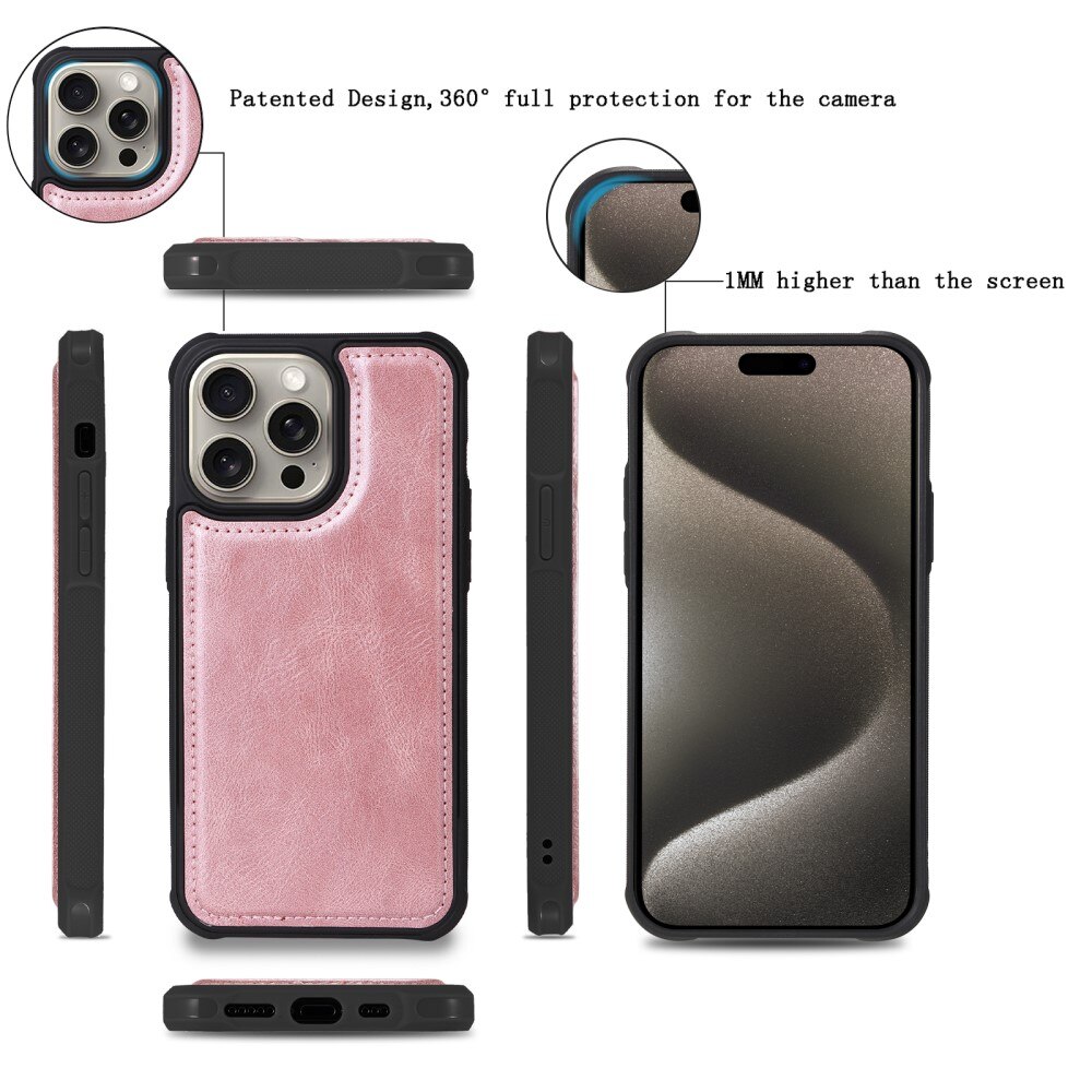 iPhone 15 Pro Max Magnet Leather Multi Wallet Pink