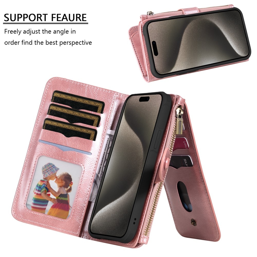 iPhone 15 Pro Max Magnet Leather Multi Wallet Pink