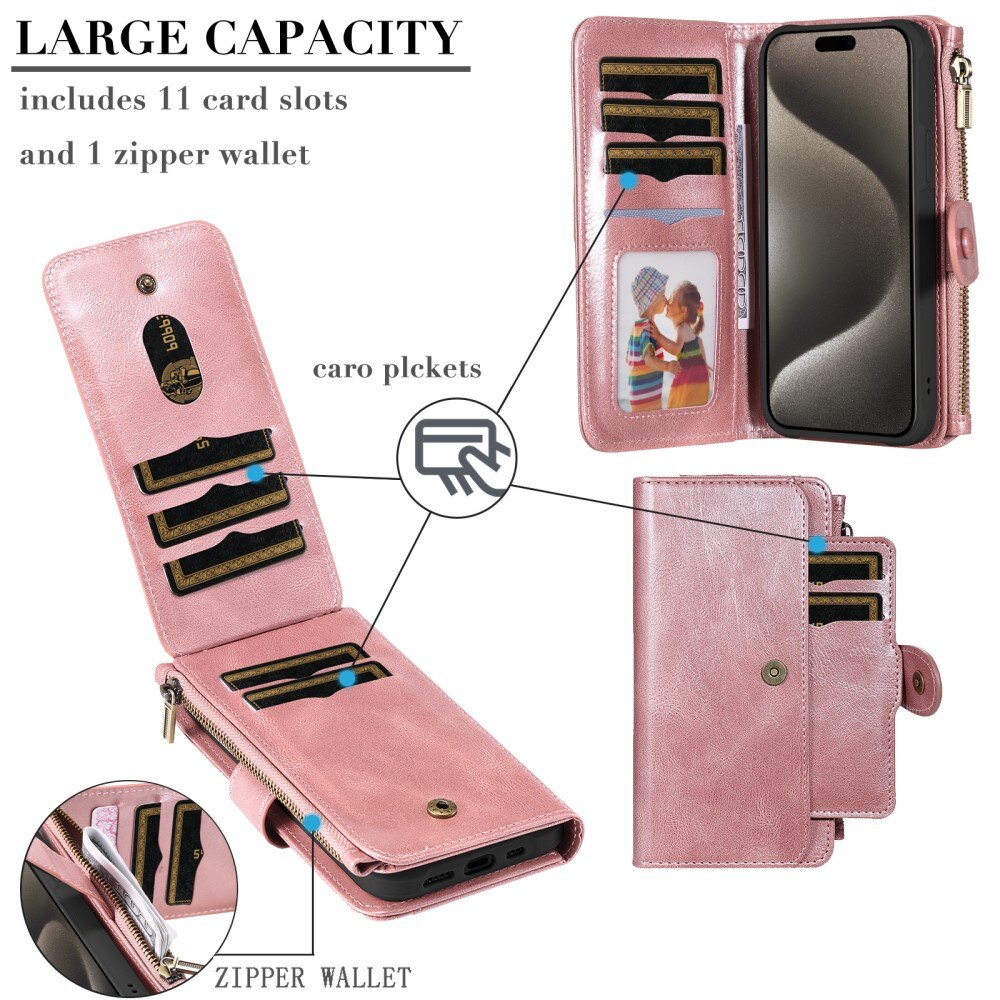 iPhone 15 Pro Max Magnet Leather Multi Wallet Pink