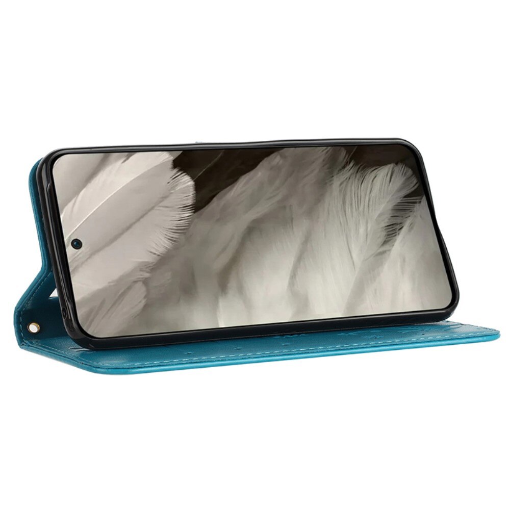 Google Pixel 8 Leather Cover Imprinted Butterflies Blue