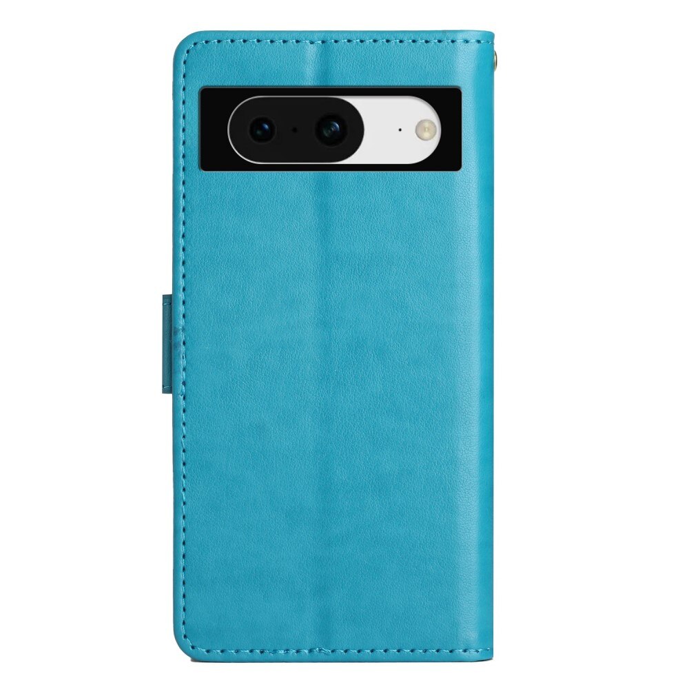 Google Pixel 8 Leather Cover Imprinted Butterflies Blue