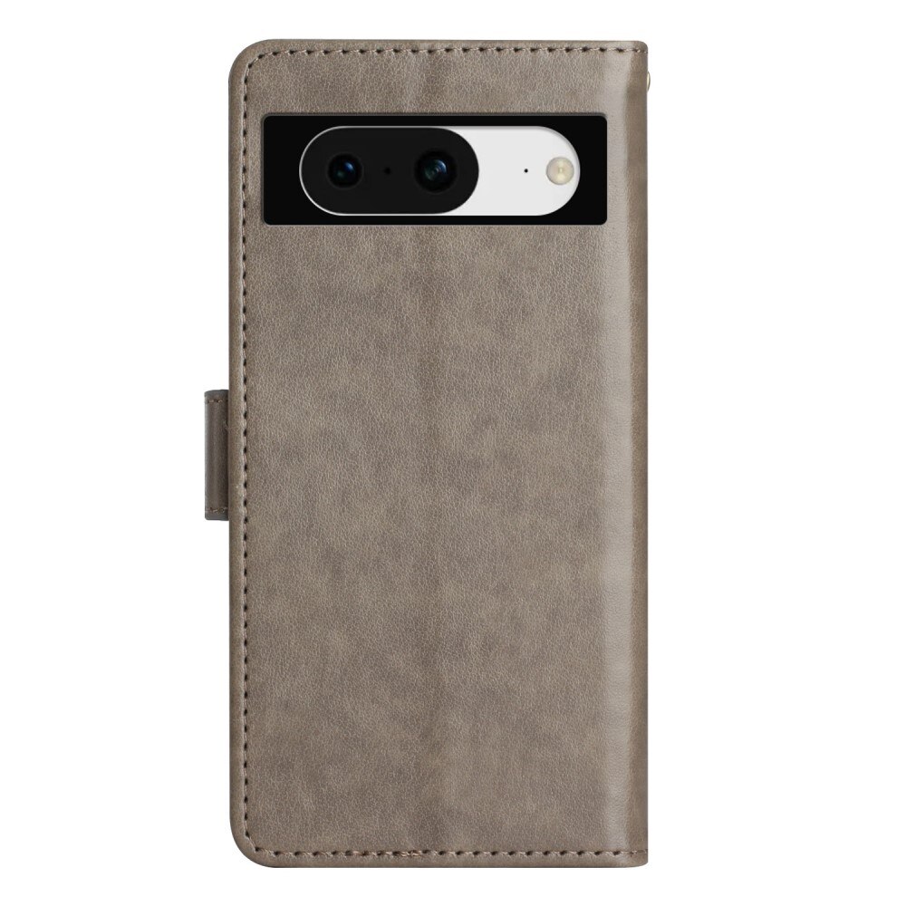 Google Pixel 8 Leather Cover Imprinted Butterflies Grey