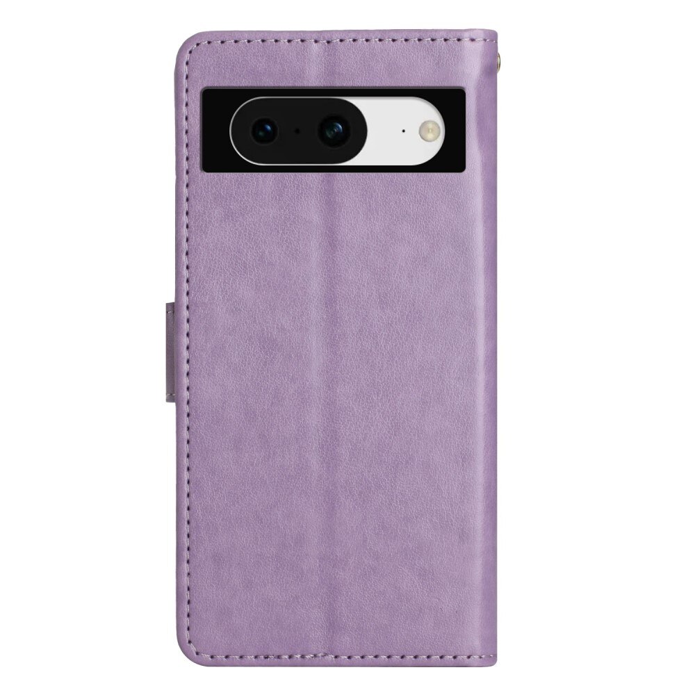 Google Pixel 8 Leather Cover Imprinted Butterflies Purple