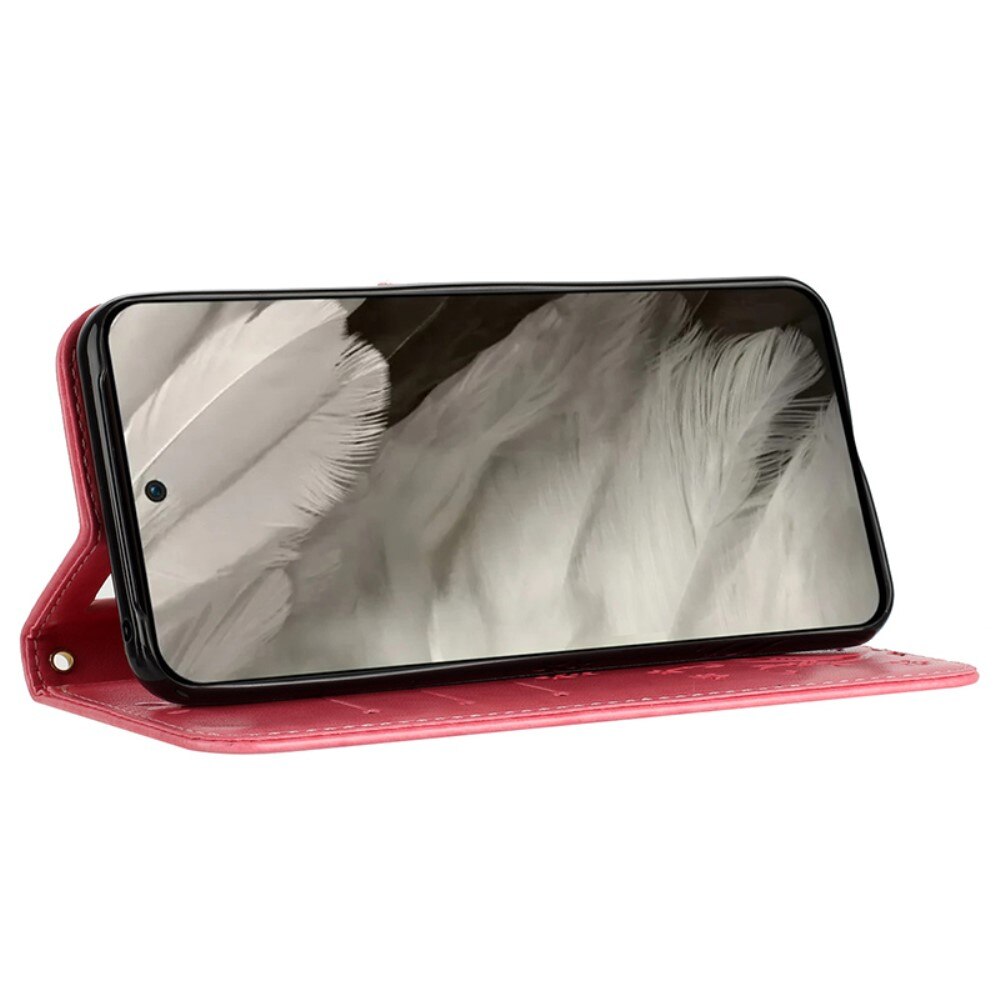 Google Pixel 8 Leather Cover Imprinted Butterflies Pink