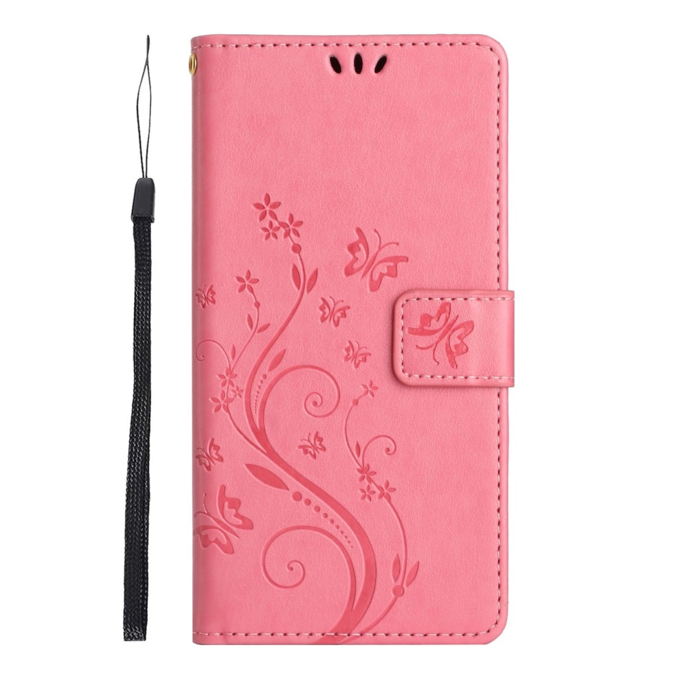 Google Pixel 8 Leather Cover Imprinted Butterflies Pink
