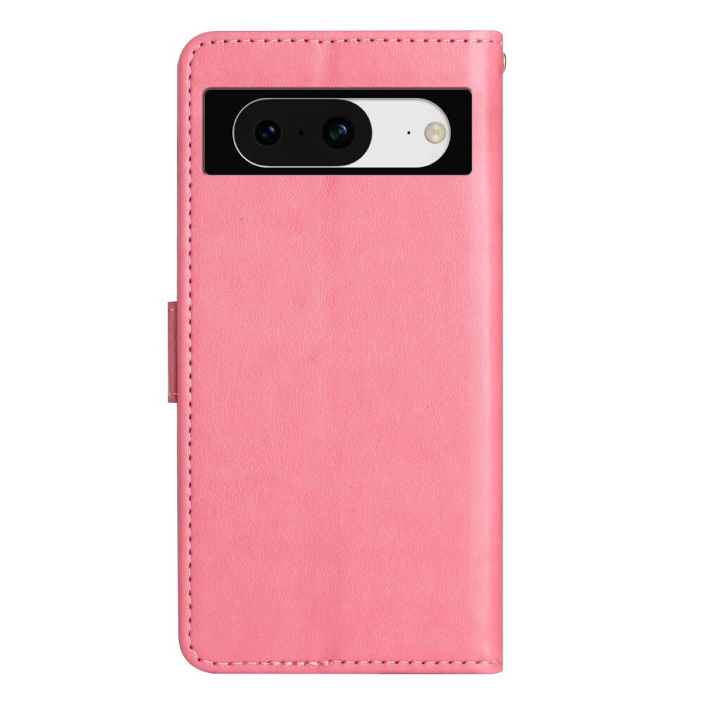 Google Pixel 8 Leather Cover Imprinted Butterflies Pink