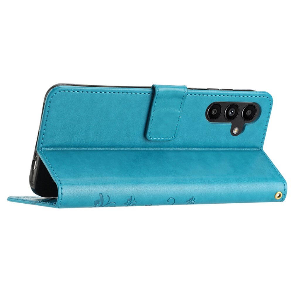 Samsung Galaxy A15 Leather Cover Imprinted Butterflies Blue